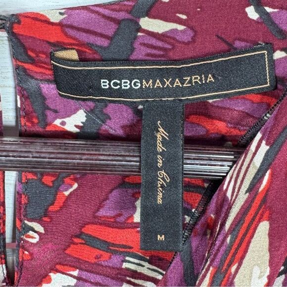 BCBGMaxAzria Abstract Print Knot Front Silk Blouse Sleeveless Black Red Medium - Picture 9 of 12